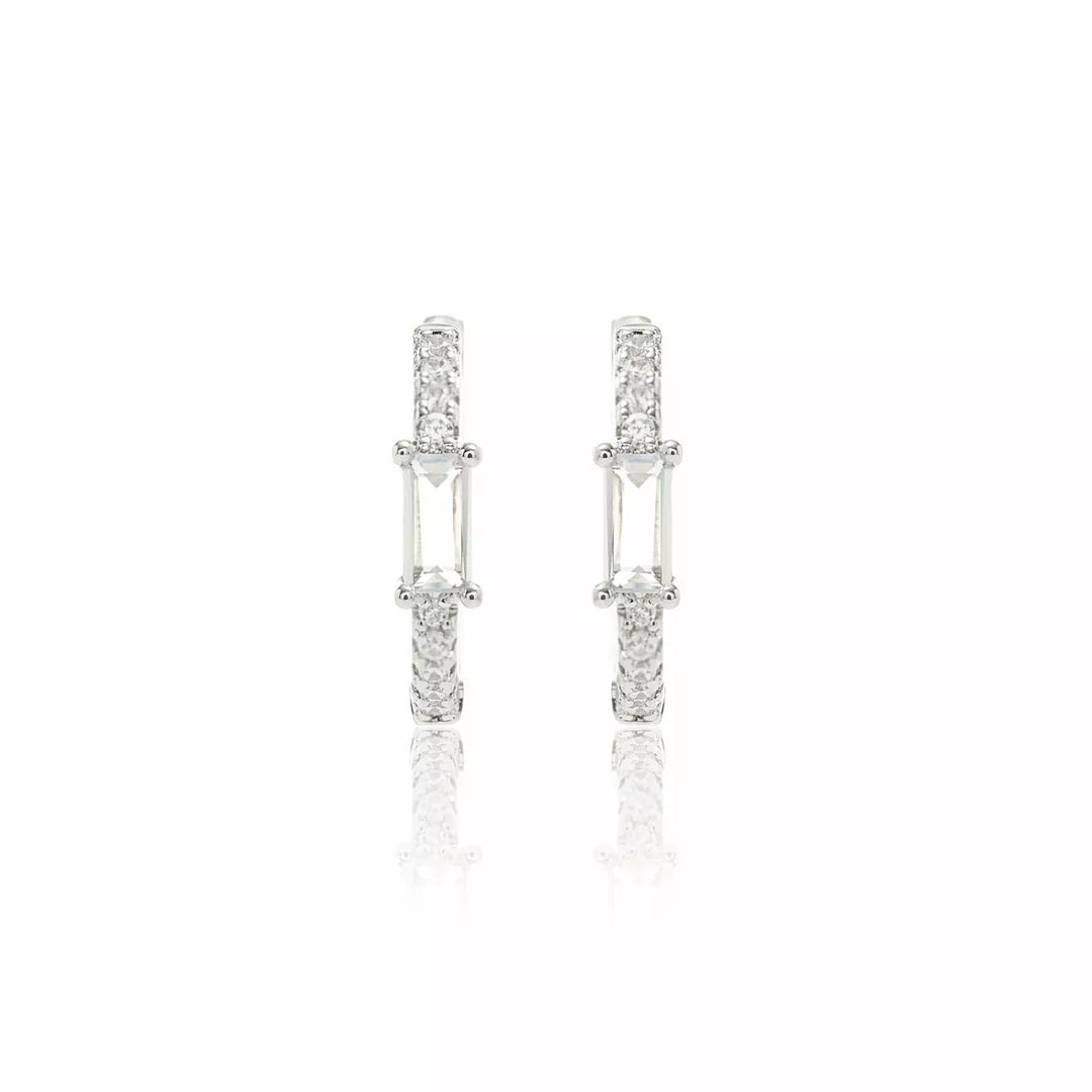 Bright Aquamarine Crystal Hoop Earrings 16mm, Rhodium Plated