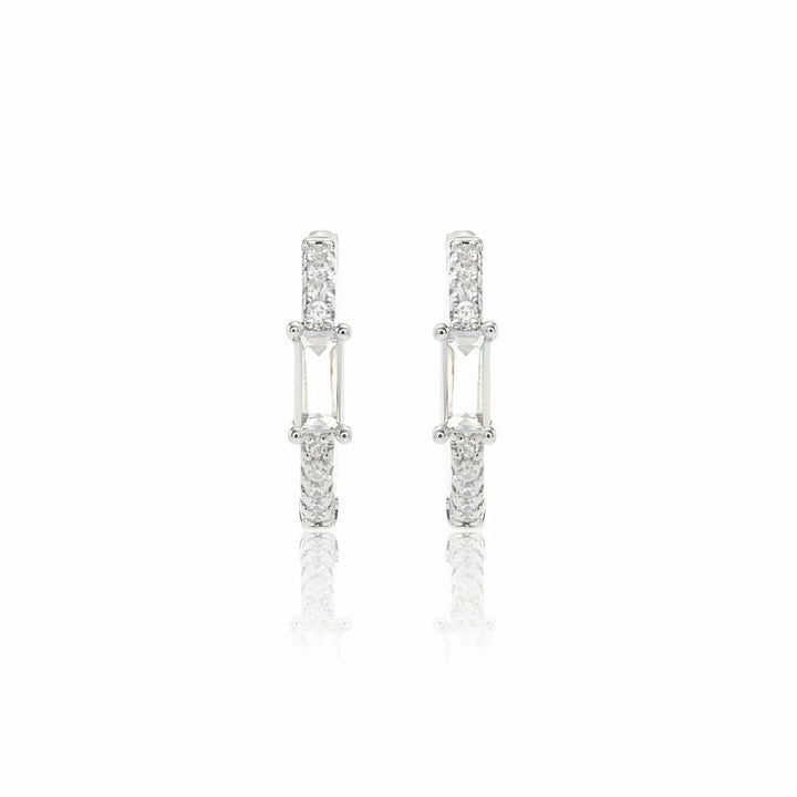 Bright Aquamarine Crystal Hoop Earrings 16mm, Rhodium Plated