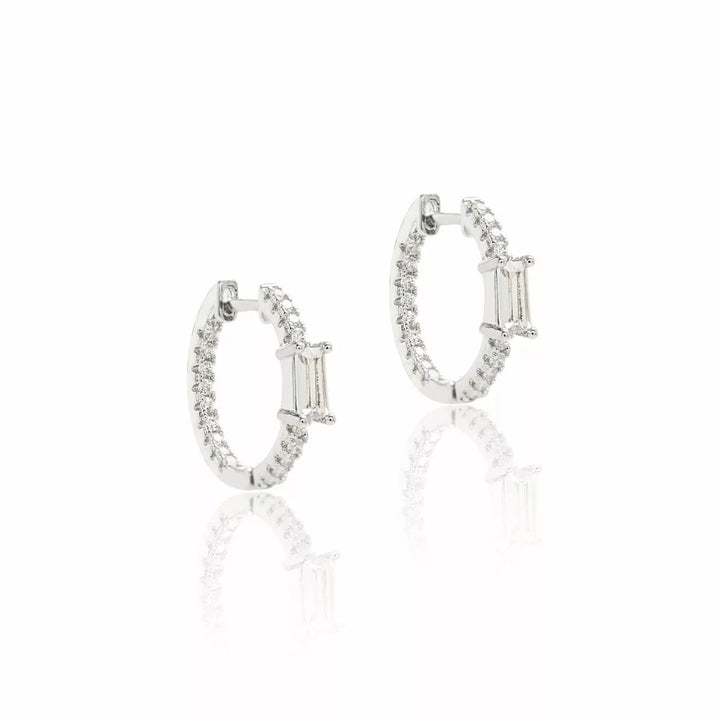 Bright Aquamarine Crystal Hoop Earrings 16mm, Rhodium Plated