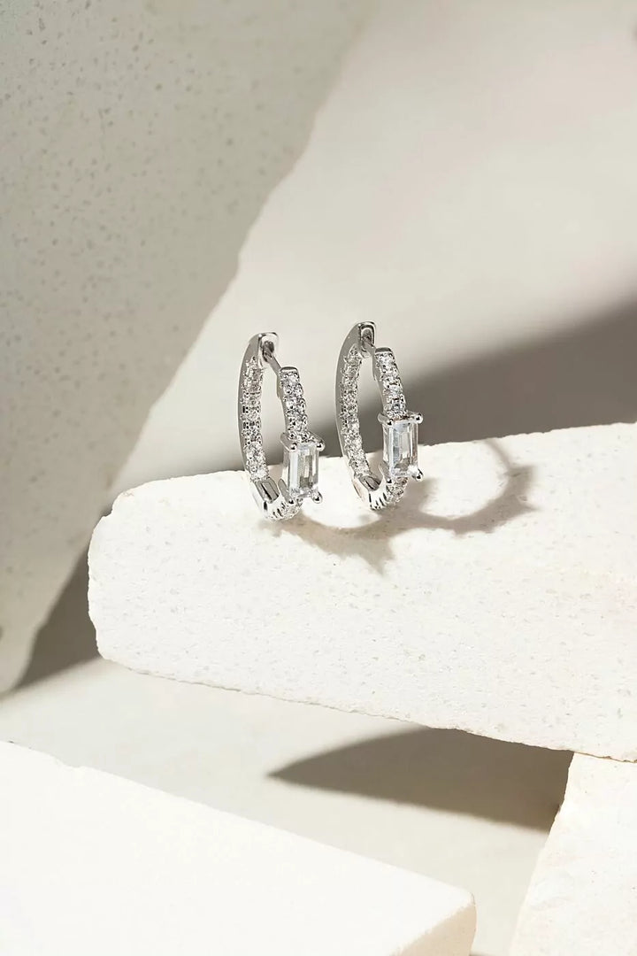 Bright Aquamarine Crystal Hoop Earrings 16mm, Rhodium Plated