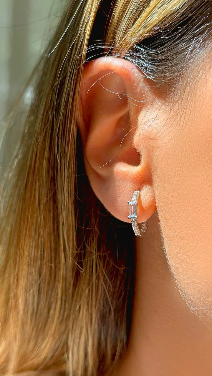 Bright Aquamarine Crystal Hoop Earrings 16mm, Rhodium Plated