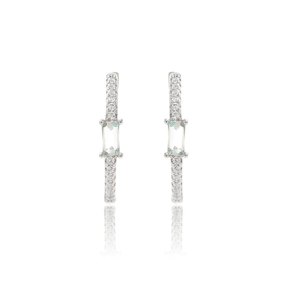 Bright Aquamarine Crystal Hoop Earrings 20mm, Rhodium Plated