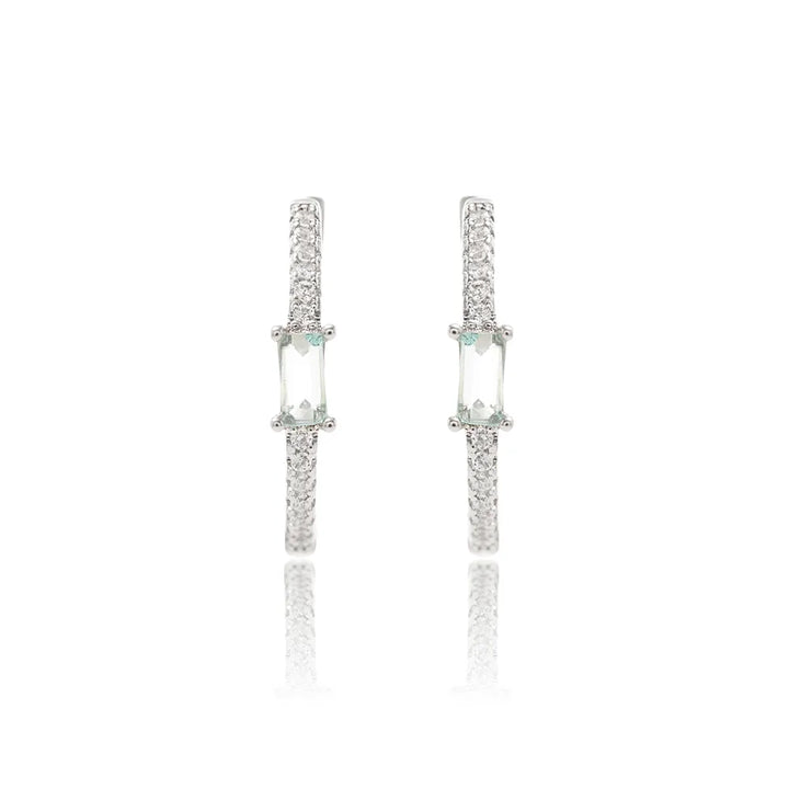 Bright Aquamarine Crystal Hoop Earrings 20mm, Rhodium Plated