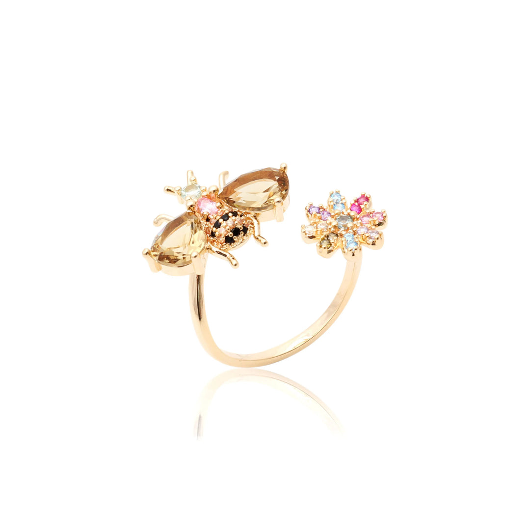 bright bee flower smoky topaz & multicolour cubic zirconia ring 18k gold filled on copper Elladora Store Australia 