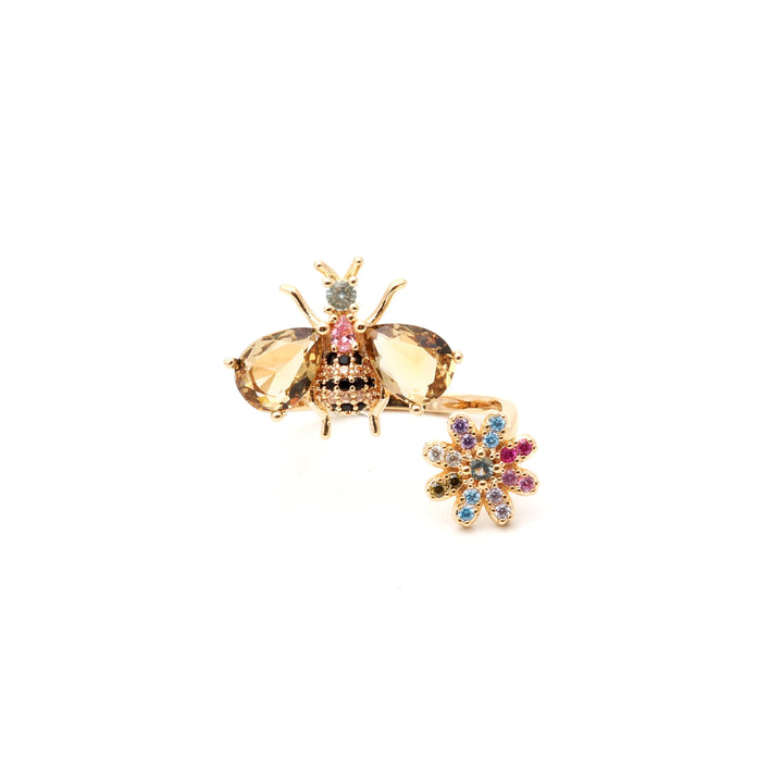  bright bee flower smoky topaz & multicolour cubic zirconia ring 18k gold filled on copper Elladora Store Australia 