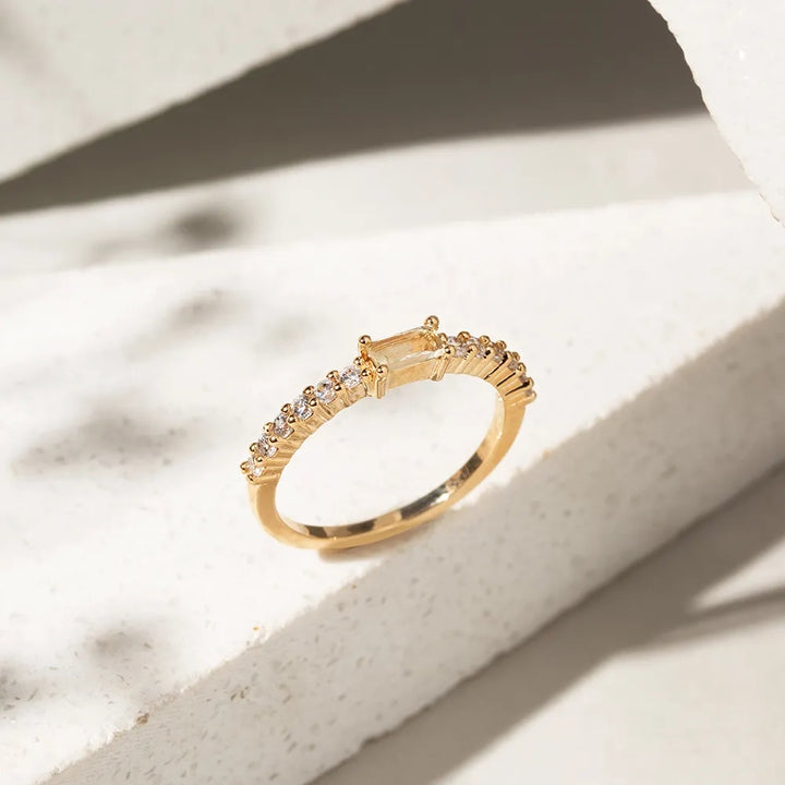 Bright Beryl Crystal Half Band Ring, 18k Gold Filled