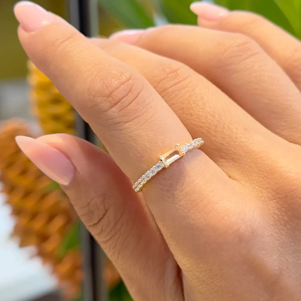 Bright Beryl Crystal Half Band Ring, 18k Gold Filled