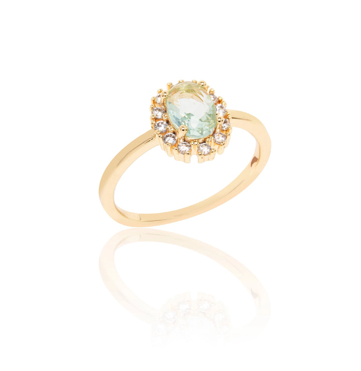 Bright Beryl Crystal Oval Ring, 18k Gold Filled