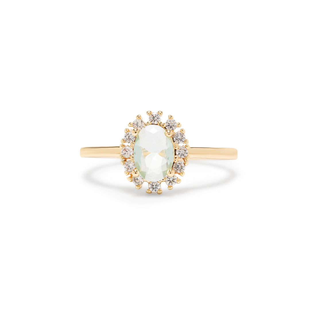 Bright Beryl Crystal Oval Ring, 18k Gold Filled