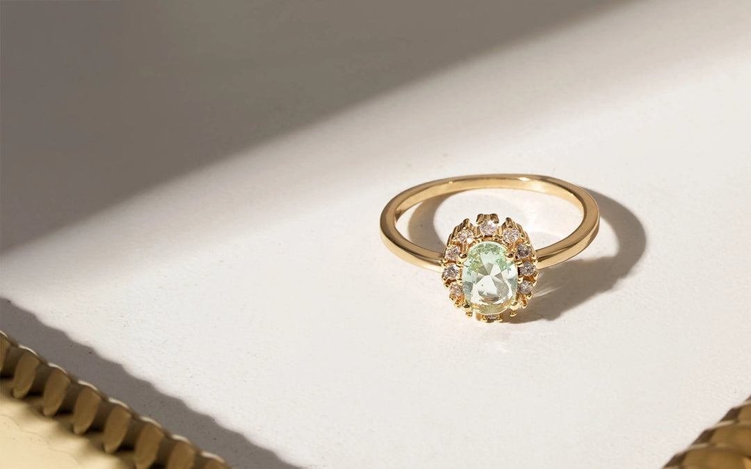 Bright Beryl Crystal Oval Ring, 18k Gold Filled