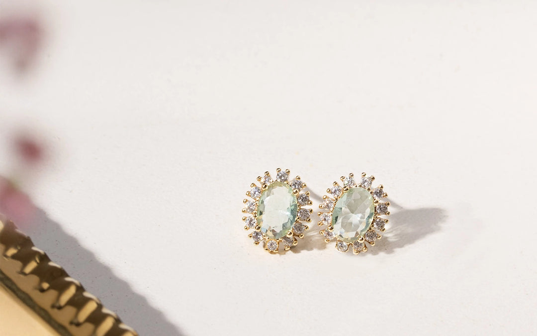 Bright Beryl Crystal Oval Jewellery Set, 18k Gold Filled