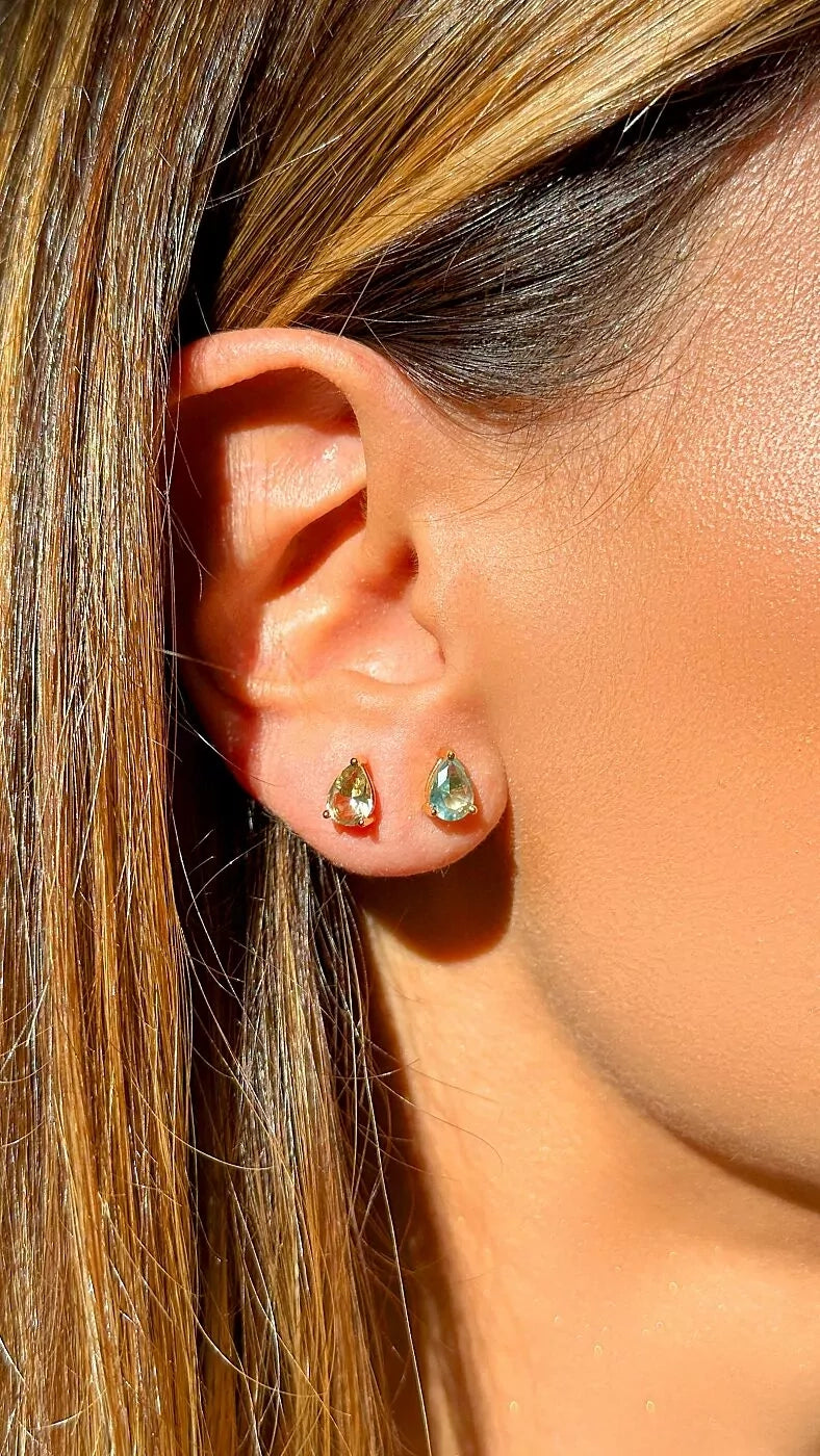 Bright Beryl & Aquamarine Crystal Earrings Set (2 Pairs), 18K Gold Filled