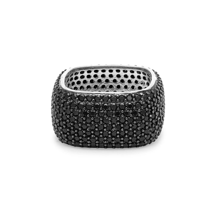 Bright Black CZ 8-Row Square Band Ring, Rhodium Plated
