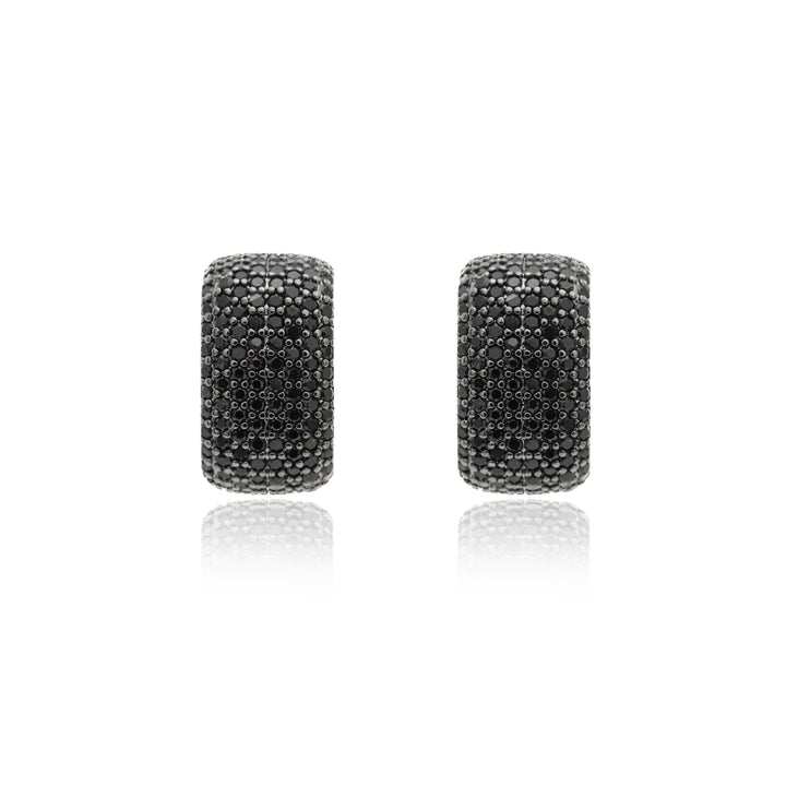 Bright Black CZ 8-Row Square Hoops Earrings 25mm, Rhodium Plated