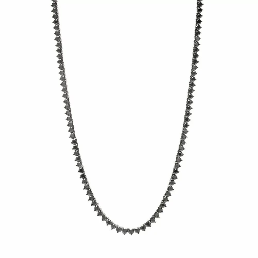 Bright Black Zirconia Tennis Necklace 3mm, Rhodium Plated