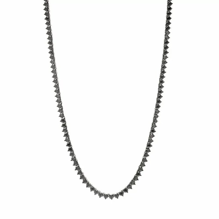 Bright Black Zirconia Tennis Necklace 3mm, Rhodium Plated