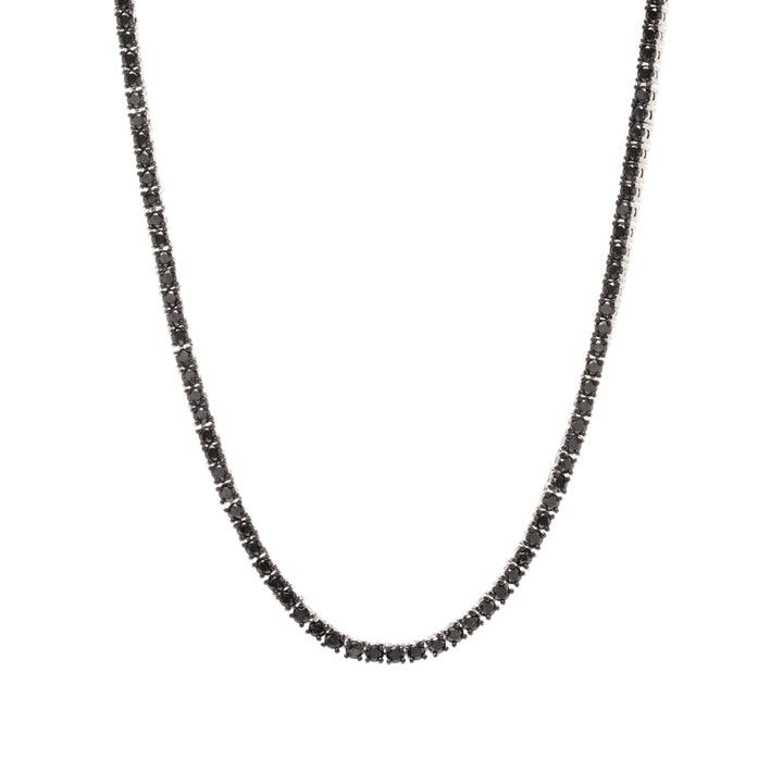 Bright Black Zirconia Tennis Necklace, Rhodium Plated