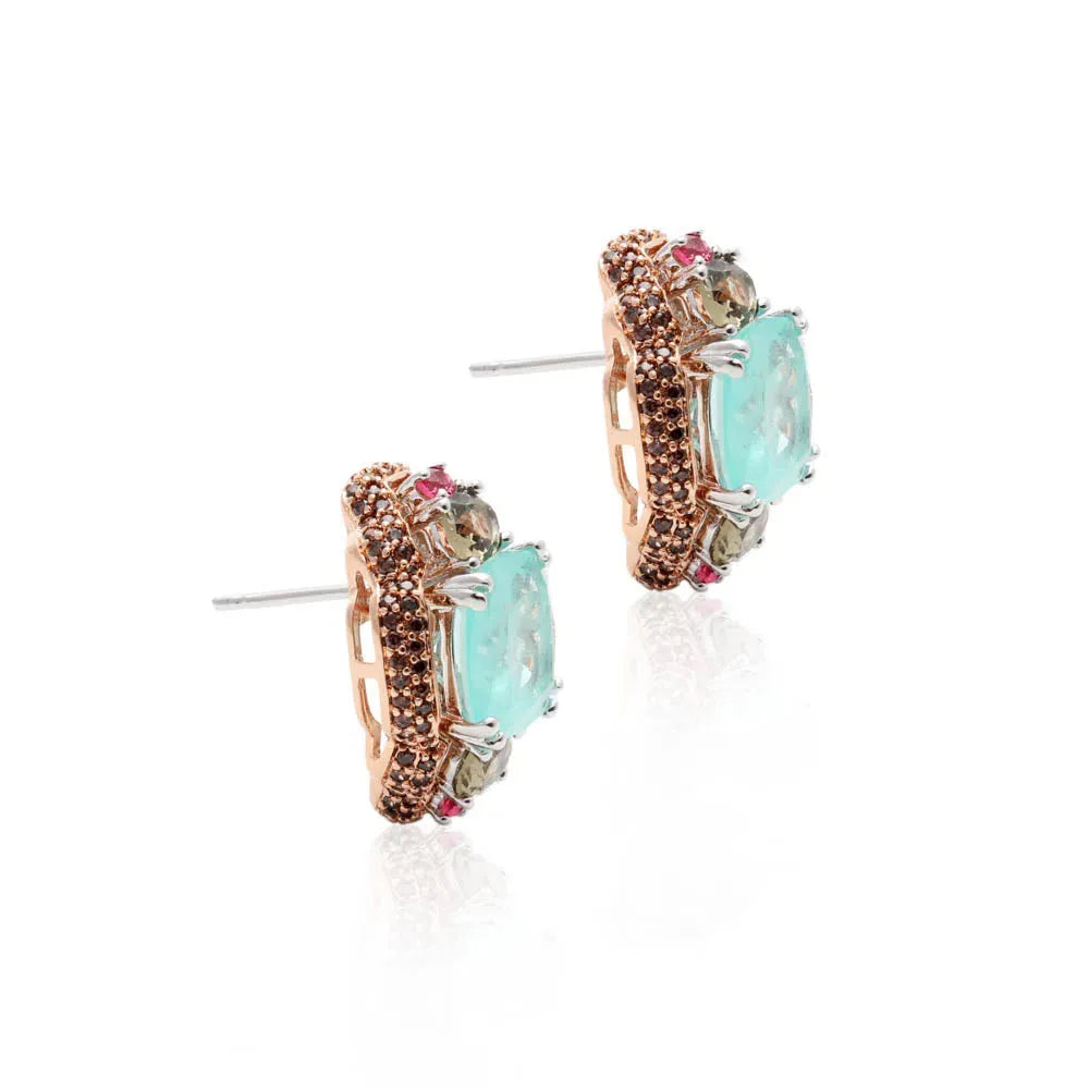 Bright Blue Tourmaline Fusion 2 in 1 Earrings, 18k Gold Filled & 925 Sterling Silver