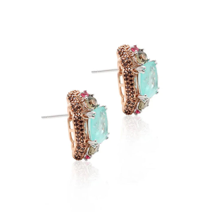 Bright Blue Tourmaline Fusion 2 in 1 Earrings, 18k Gold Filled & 925 Sterling Silver