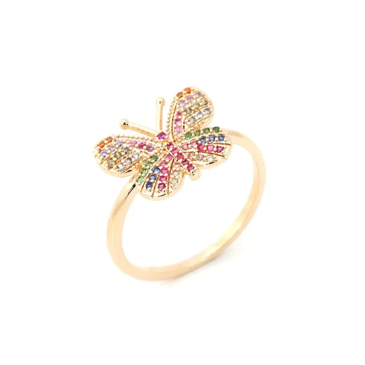 Bright Butterfly Multicolour CZ Ring, 18k Gold Filled