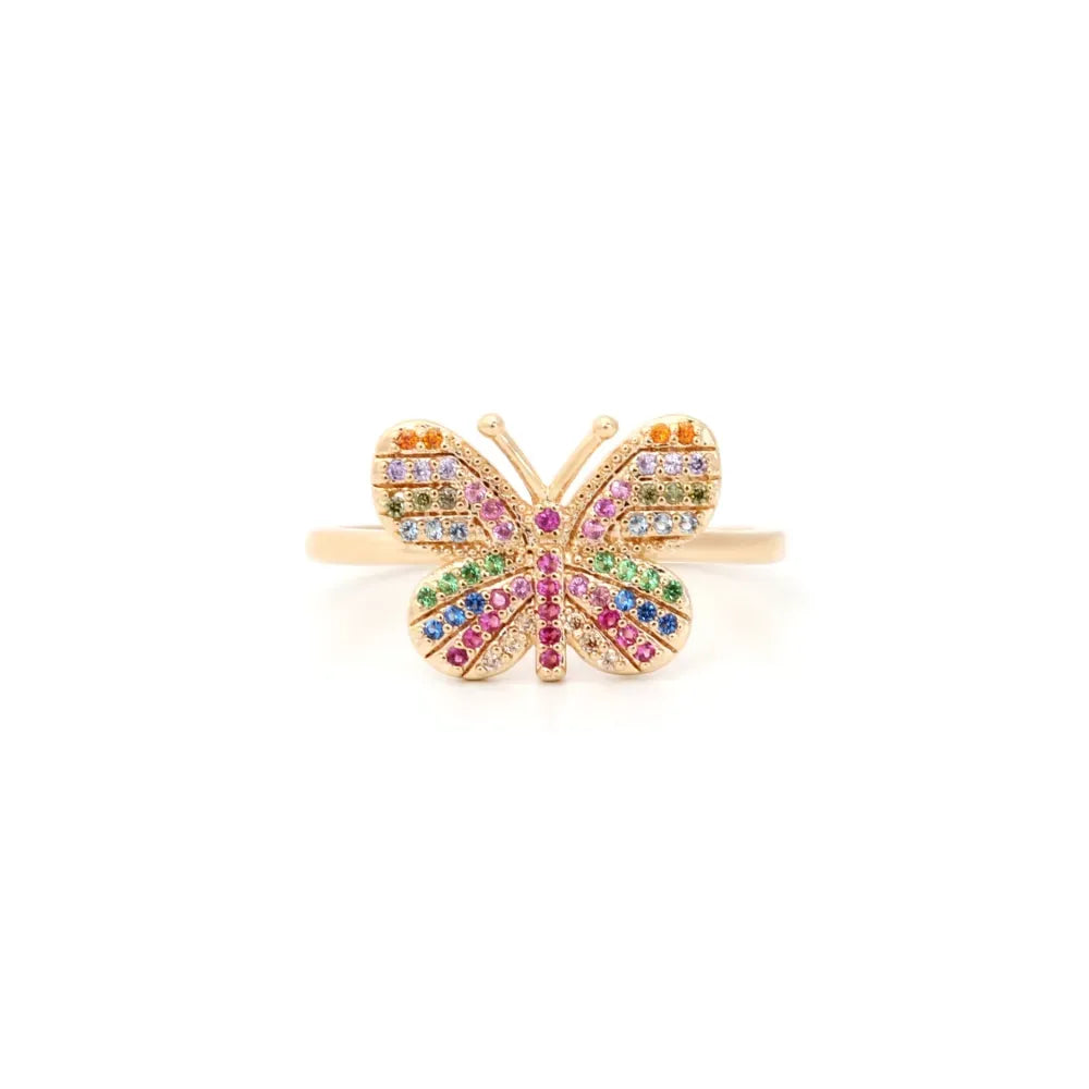 Bright Butterfly Multicolour CZ Ring, 18k Gold Filled