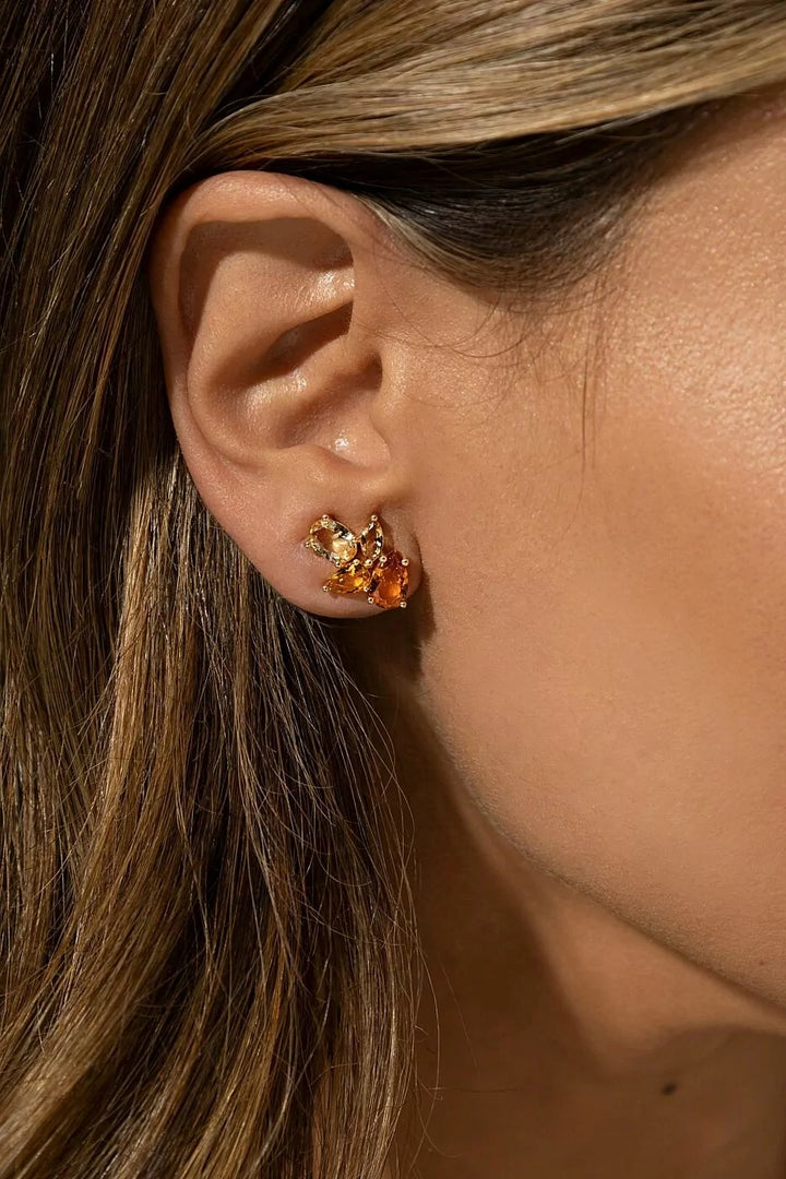 Bright Citrine Crystal Earrings, 18k Gold Filled