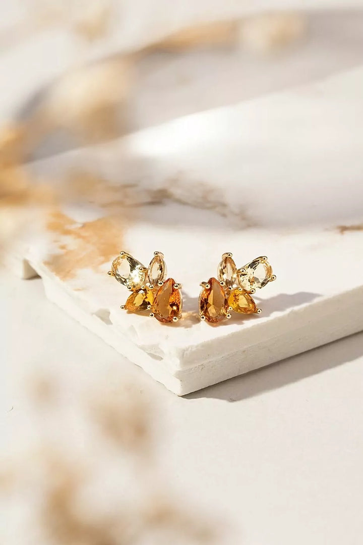 Bright Citrine Crystal Earrings, 18k Gold Filled