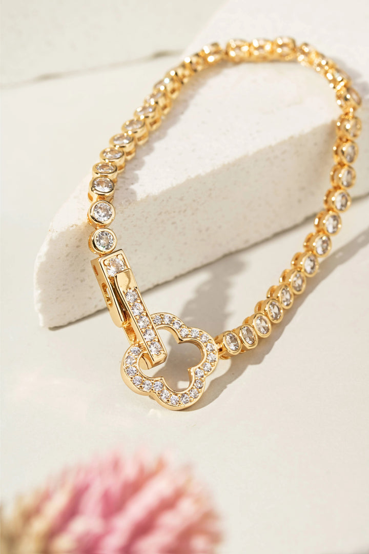 Bright Clover Zirconia Tennis Bracelet, 18k Gold Filled