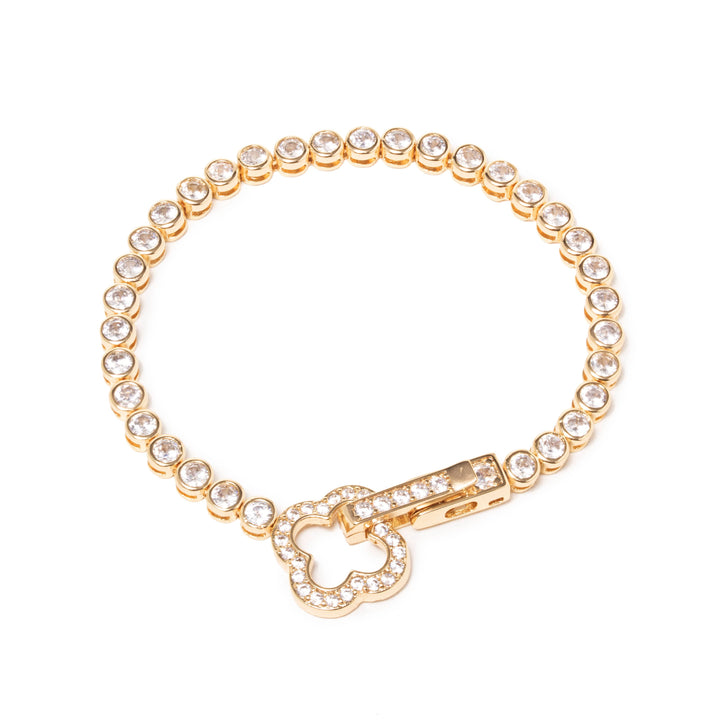 Bright Clover Zirconia Tennis Bracelet, 18k Gold Filled