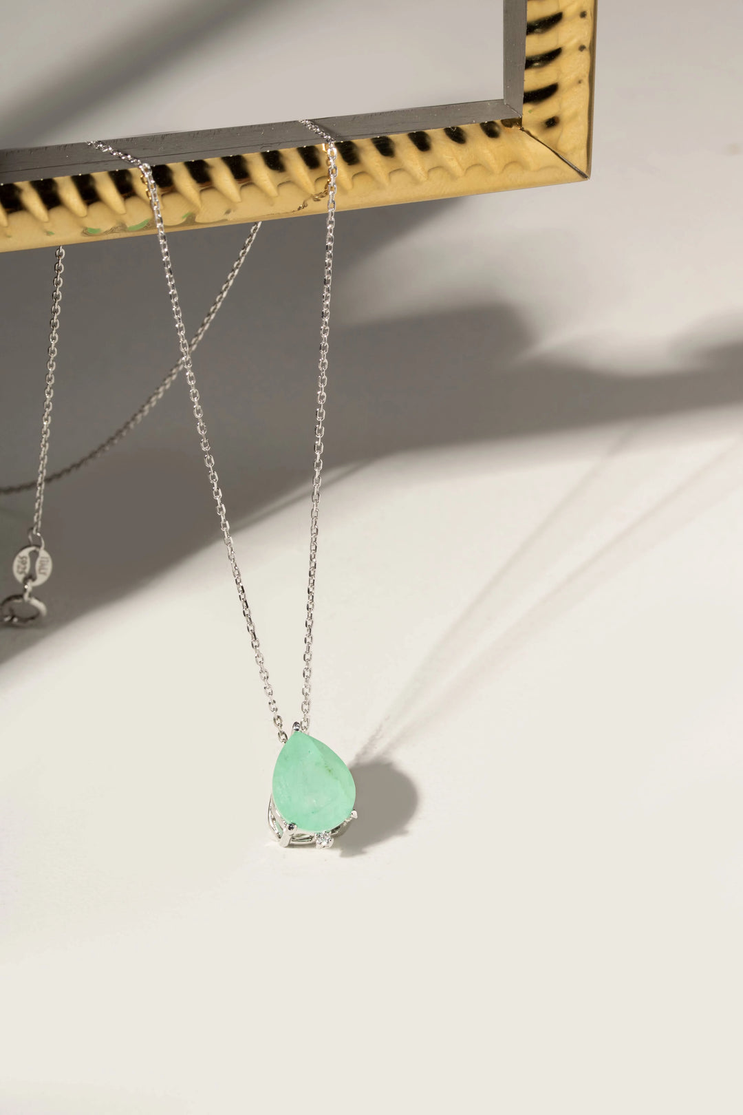 Bright Colombian Emerald Teardrop Necklace, 925 Sterling Silver