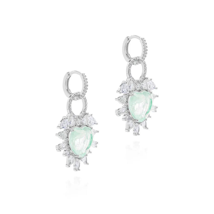 Bright Heart Colombian Emerald Fusion Earrings, Rhodium Plated