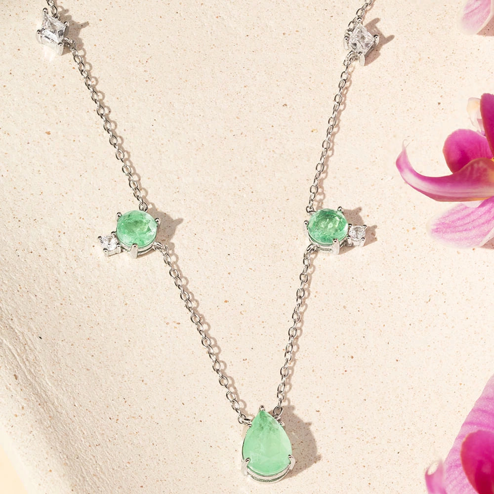 Bright Colombian Emerald Fusion Pendants Necklace, 925 Sterling Silver