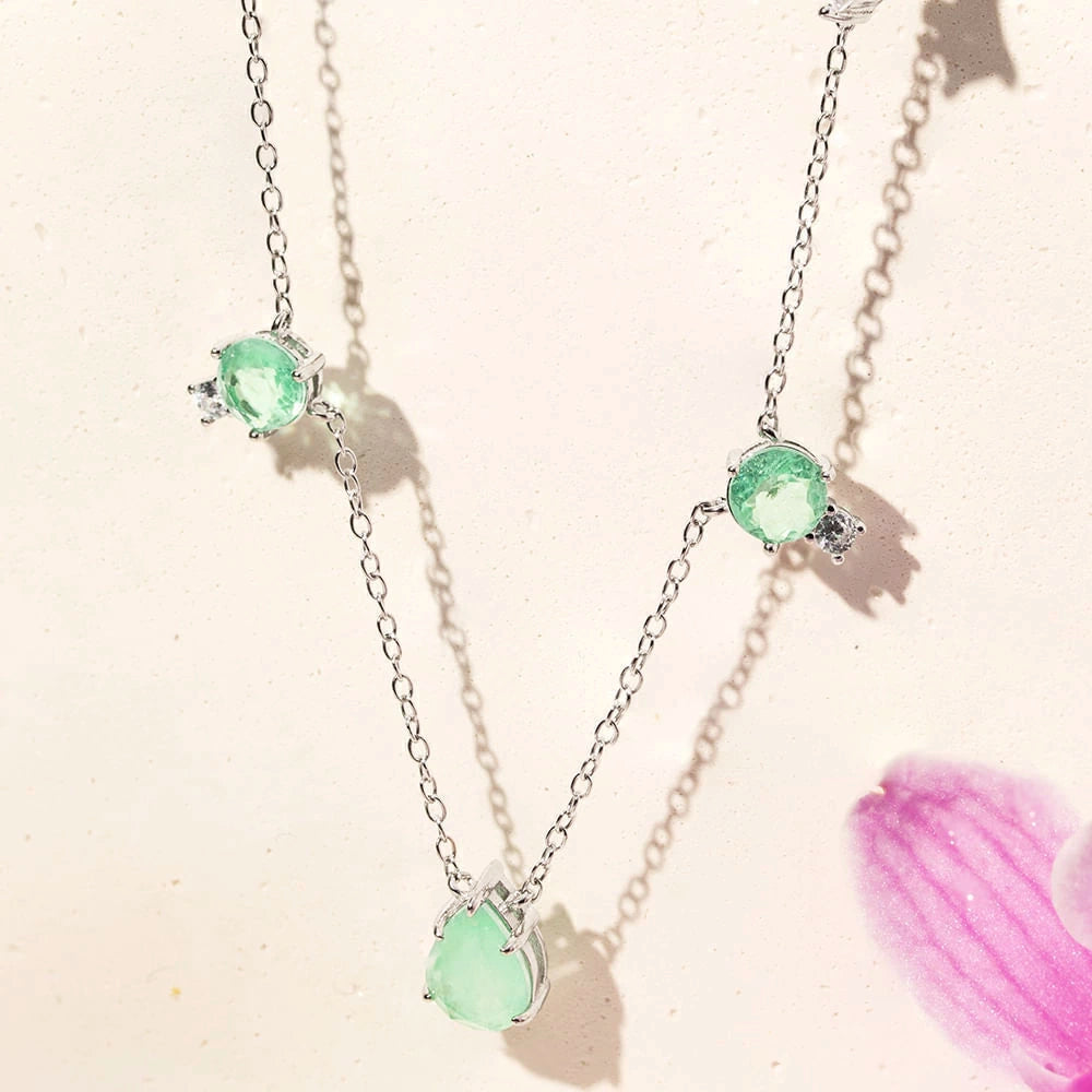 Bright Colombian Emerald Fusion Pendants Necklace, 925 Sterling Silver