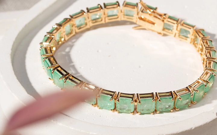 Bright Colombian Emerald Fusion Square Bracelet, 18k Gold Filled