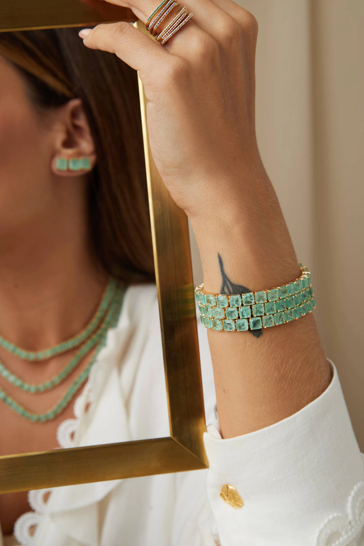 Bright Colombian Emerald Fusion Square Bracelet, 18k Gold Filled