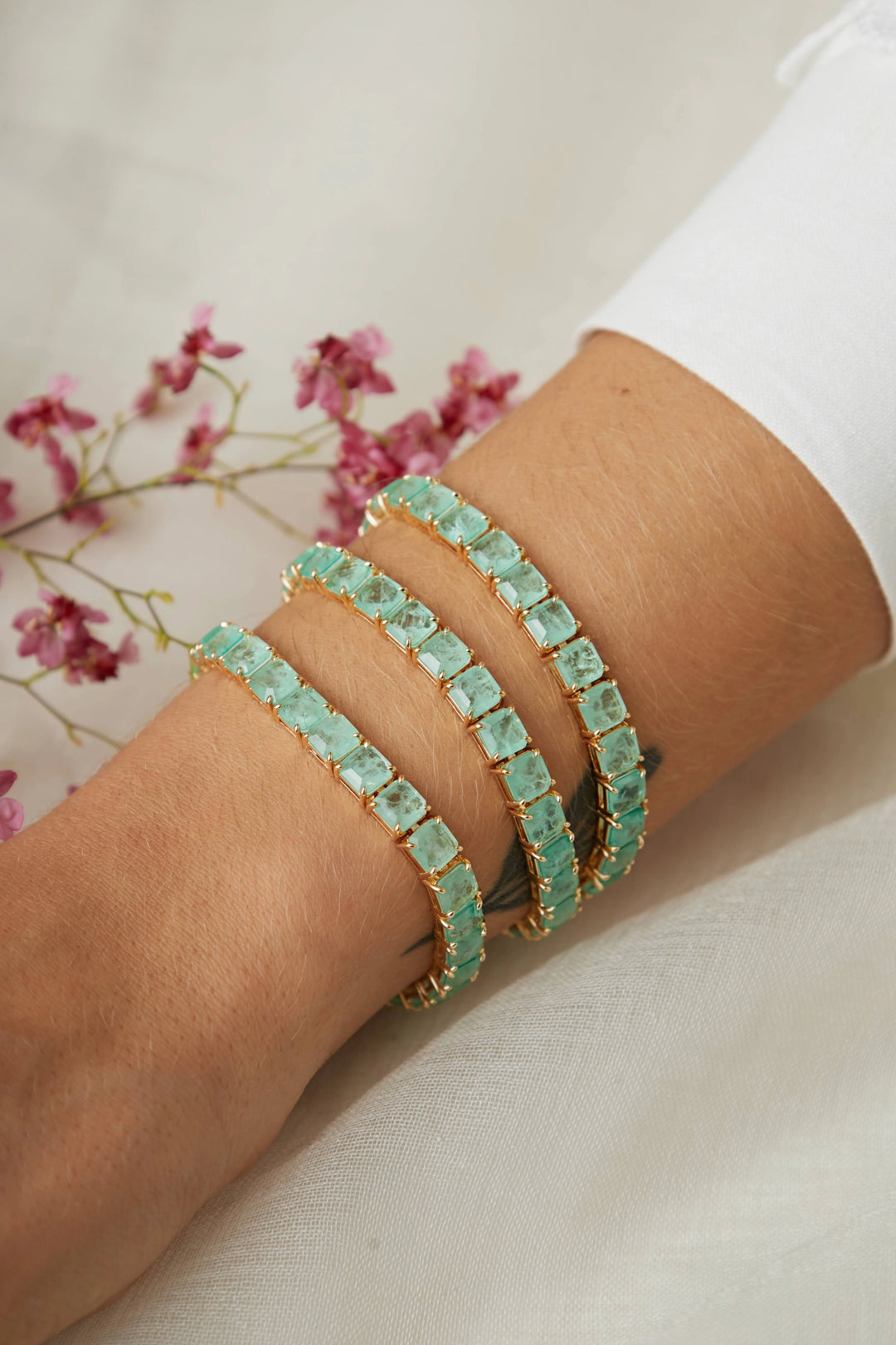 Bright Colombian Emerald Fusion Square Bracelet, 18k Gold Filled