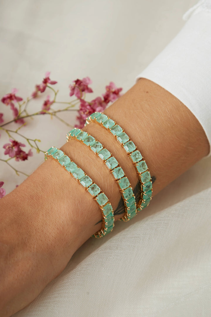Bright Colombian Emerald Fusion Square Bracelet, 18k Gold Filled