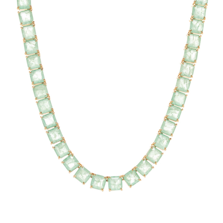 Bright Colombian Emerald Fusion Square Tennis Necklace, 18k Gold Filled