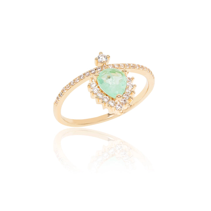 Bright Colombian Emerald Fusion Teardrop Ring, 18k Gold Filled