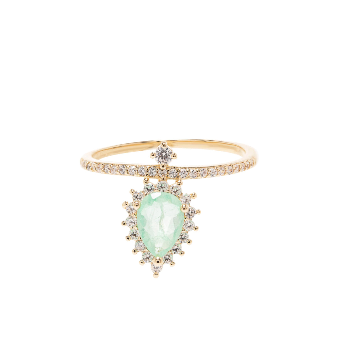 Bright Colombian Emerald Fusion Teardrop Ring, 18k Gold Filled