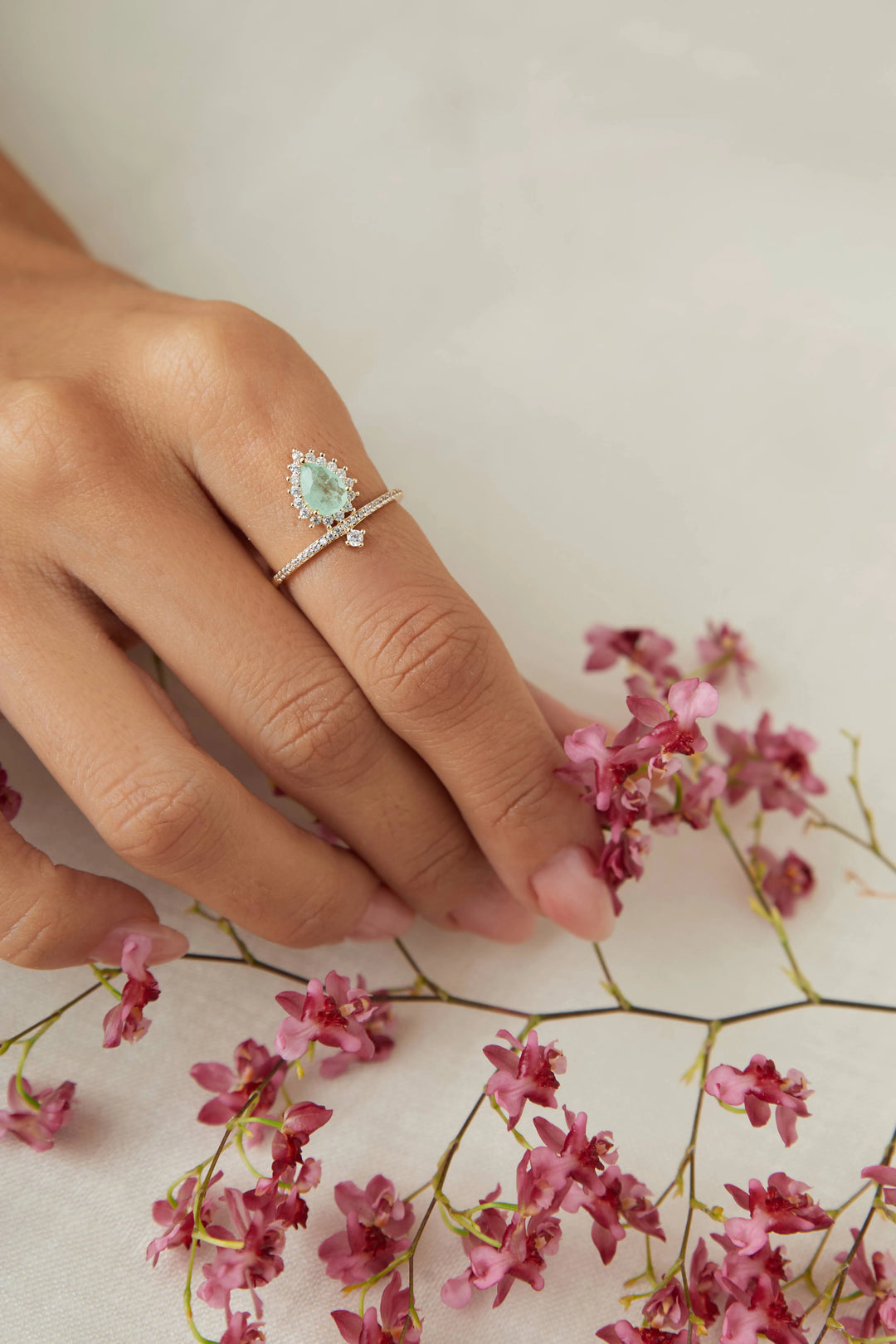 Bright Colombian Emerald Fusion Teardrop Ring, 18k Gold Filled