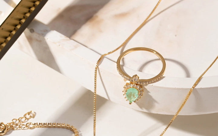 Bright Colombian Emerald Fusion Teardrop Ring, 18k Gold Filled