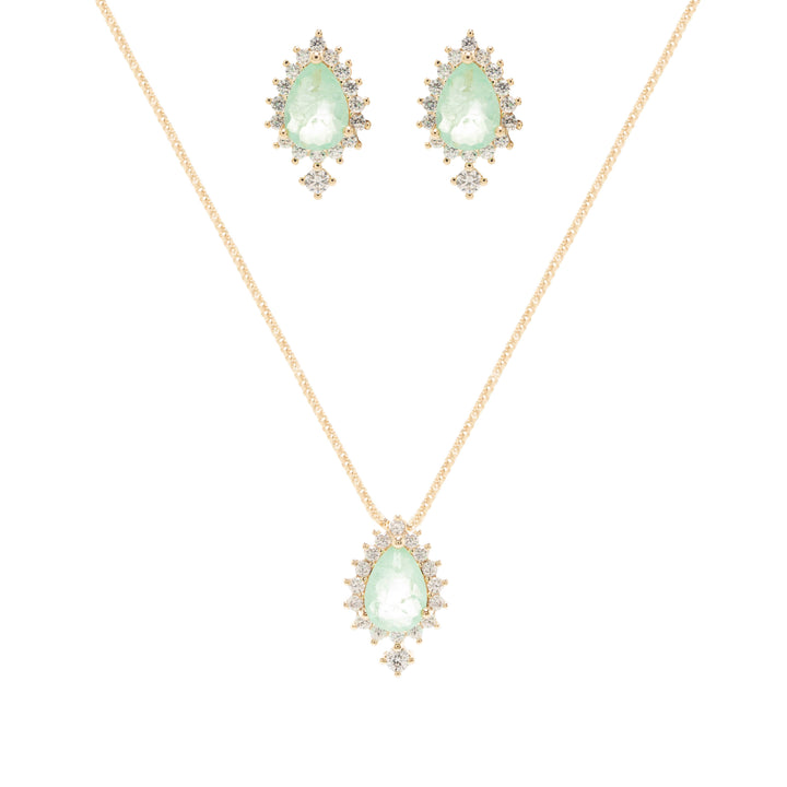 Bright Colombian Emerald Fusion Teardrop Jewelley Set, 18k Gold Filled