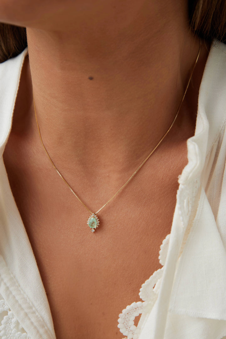 Bright Colombian Emerald Fusion Teardrop Jewelley Set, 18k Gold Filled