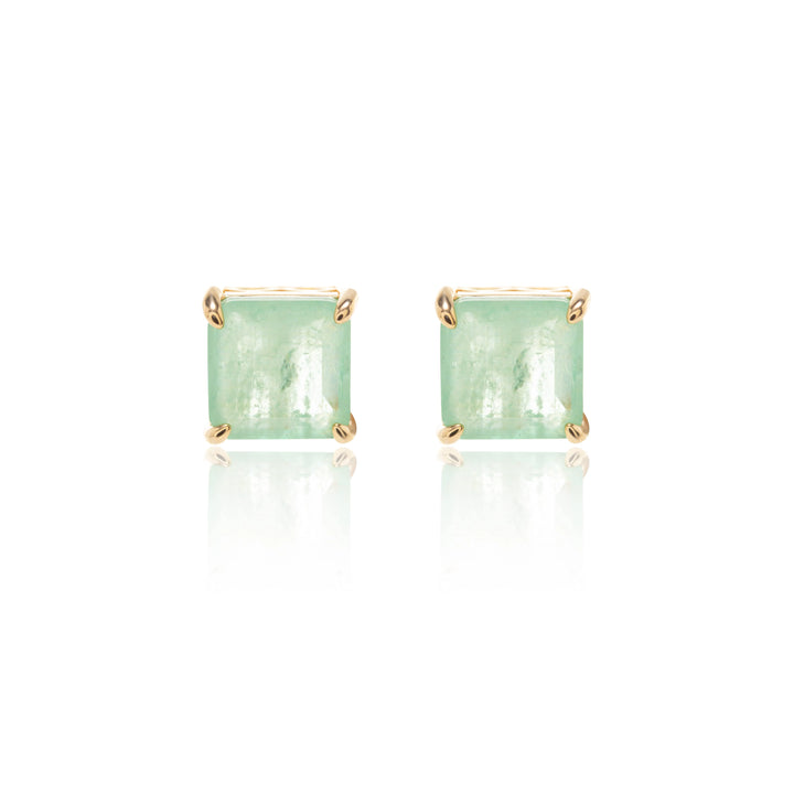 Bright Colombian Emerald Fusion Square Stud Earrings, 18k Gold Filled