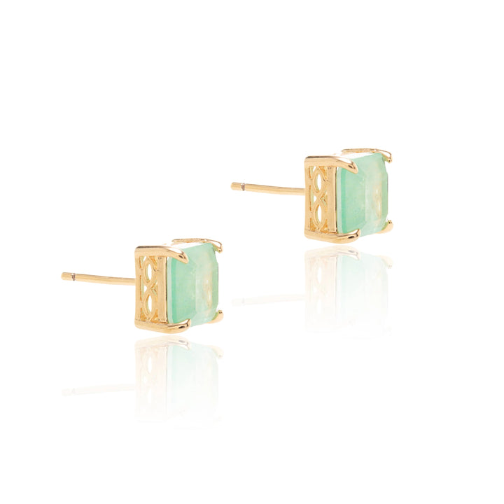 Bright Colombian Emerald Fusion Square Stud Earrings, 18k Gold Filled