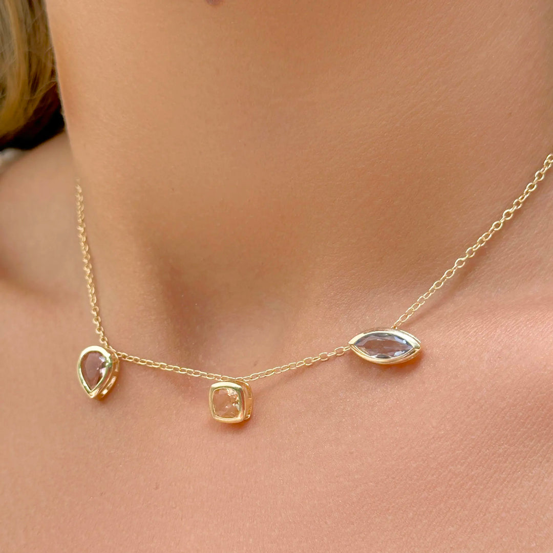 Bright Crystal Shapes Necklace, 18k Gold Filled