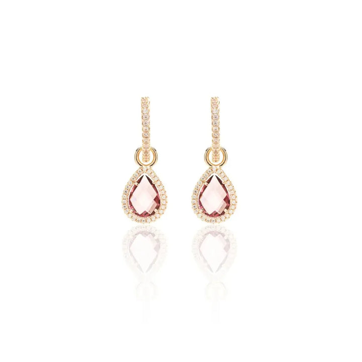 Bright Dangling Rhodolite Teardrop Crystal Hoops, 18k Gold Filled