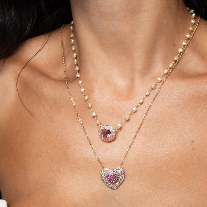 Bright Double Scapular Heart Necklace, 18k Gold Filled