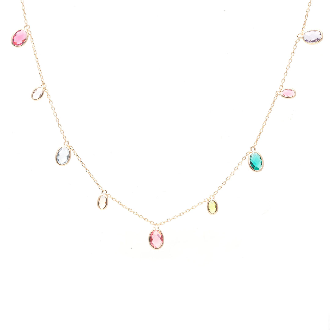 Bright Drop Multicolour Crystals Necklace, 18k Gold Filled